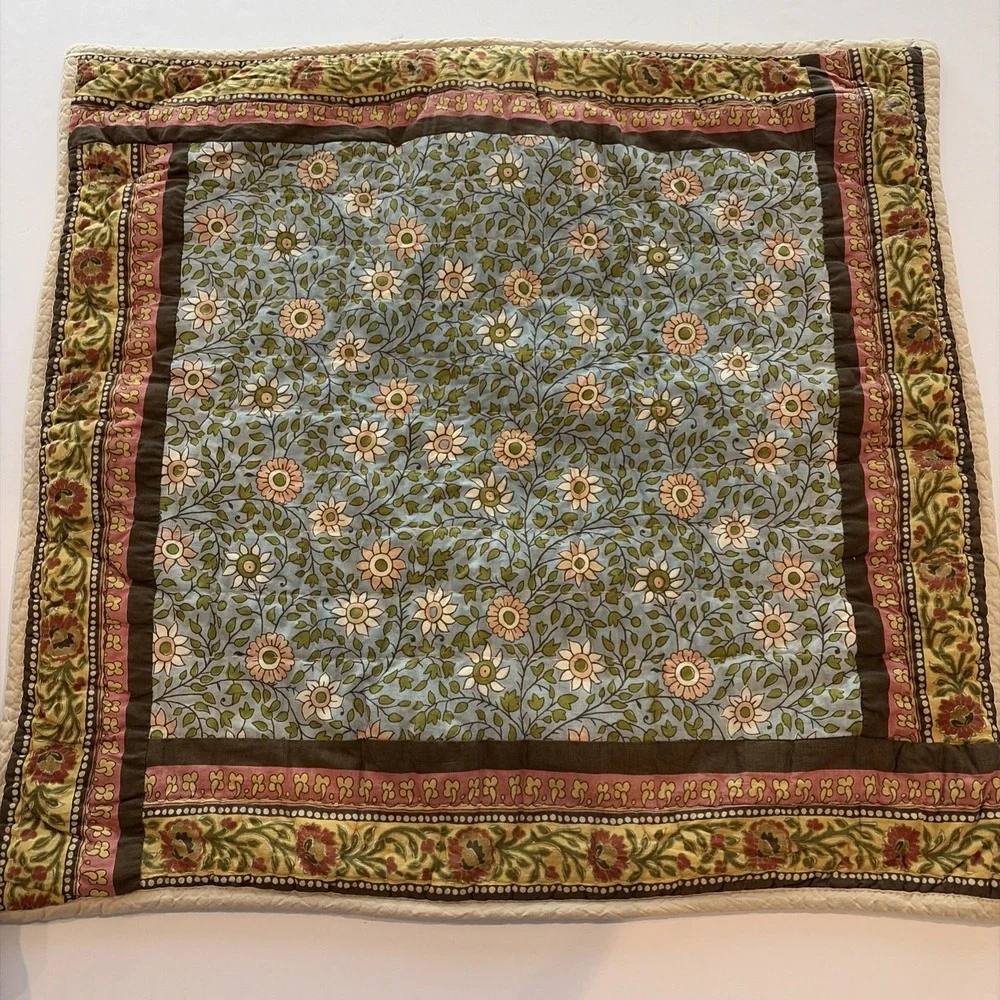 Company Store Euro Pillow Sham 26x26 Quilted Cotton Blue Floral Block Set 2